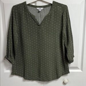 Croft & Barrow Green 3/4 Length Sleeve Relaxed Blouse